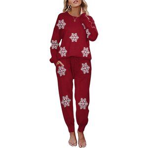 Women's 2 Piece Lounge Set Long Sleeve Knit Pajamas Sweatsuit Jogger Pant Outfit